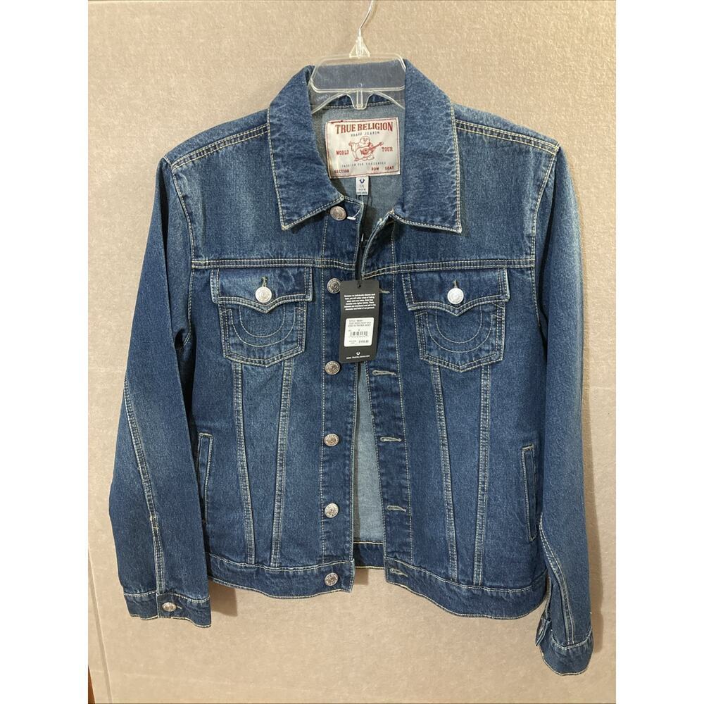 True Religion Men’s Jesse SN Trucker Jean Jacket Sz S NWT‎ Blue Med. Wash Denim